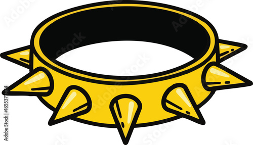 Illustration of a gold-colored spiked collar with black interior, isolated on a white background.