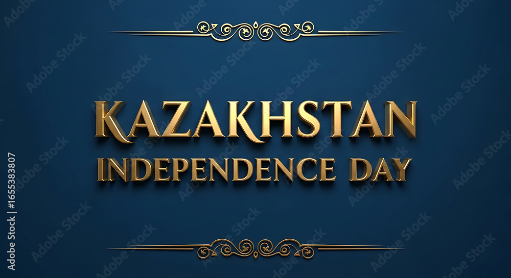 Obraz premium Golden kazakhstan independence day text with ornate decorative elements on a dark blue background
