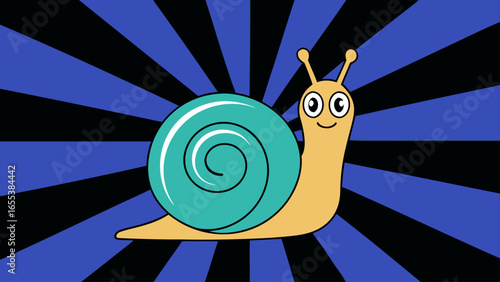 Whimsical Flat Snail Illustration with Turquoise Spiral Shell and Golden Body for Playful Kids’ Artwork and Vector Designs