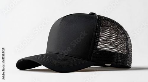 Professional Black Trucker Hat Mockup Illustration on White Studio Background