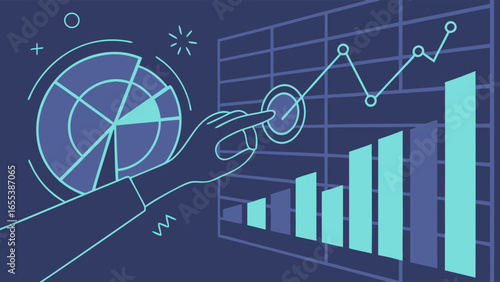 Business Data Analysis with Hand Pointing at Graph.
