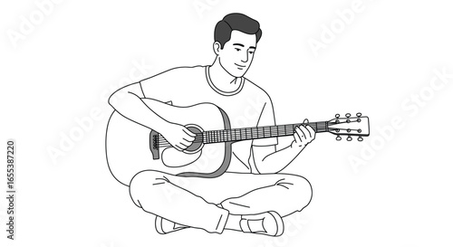 Man playing acoustic guitar illustration for music lessons and guitar tutorials and guitar learning resources -