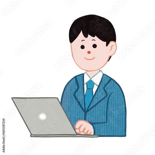 会社員 男性 ビジネスマン ノートパソコン 作業 オフィス 仕事 イラスト