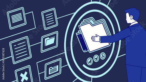 Businessman Presenting Digital File Folder Concept.