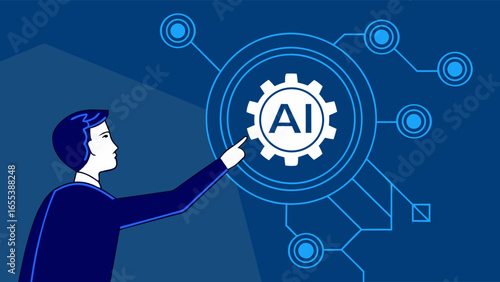 Businessperson Interacting with AI Technology Interface.