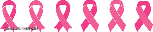 Breast cancer awareness ribbons icon set. Cancer charity awareness ribbon vector icon isolated on transparent background. Pink ribbons collection. Vector illustration.