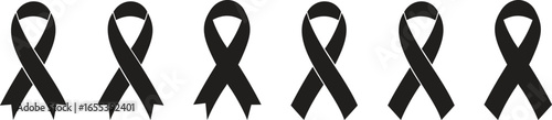 Breast cancer awareness ribbons icon set. Cancer charity awareness ribbon vector icon isolated on transparent background. Black ribbons collection. Vector illustration.