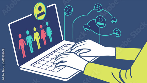 Laptop Displaying Teamwork and Online Networking Concept.