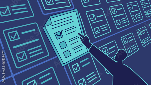 Person Completing Checklist with Checkmarks on Multiple Documents.