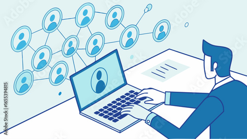 Person Working on Laptop Connecting Social Network.