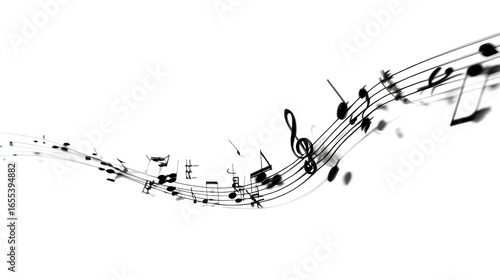 Floating Music Notes on Staff Line Design on White Background