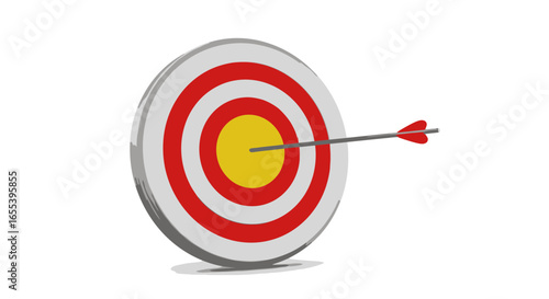 Arrow hitting the bullseye on target board, successful goal achievement