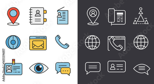 Diverse set of contact and communication icons showcasing essential connectivity tools