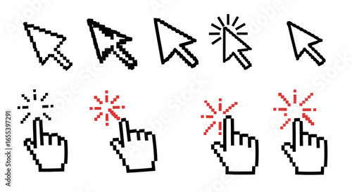 Pixelated Cursors and Hand Icons: A Set of Click and Pointing Symbols for UI