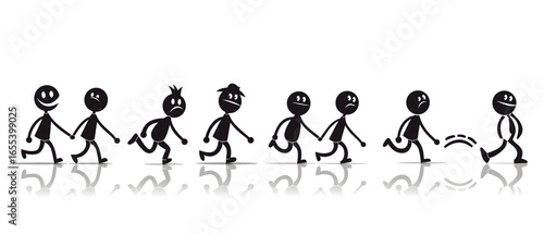 Stick Figures Following Different Paths with Varying Emotions