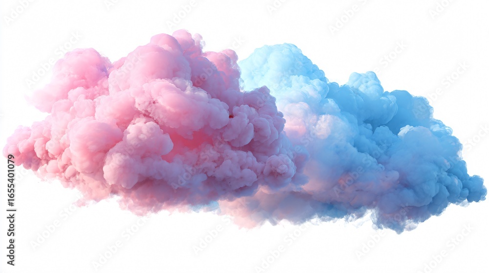 Fototapeta premium Pink and Blue Clouds Isolated on White Background - Ethereal Sky in Pastel Colors