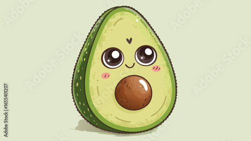 Cute avocado cartoon illustration vector drawing kawaii fruit healthy food vegan diet guacamole design element