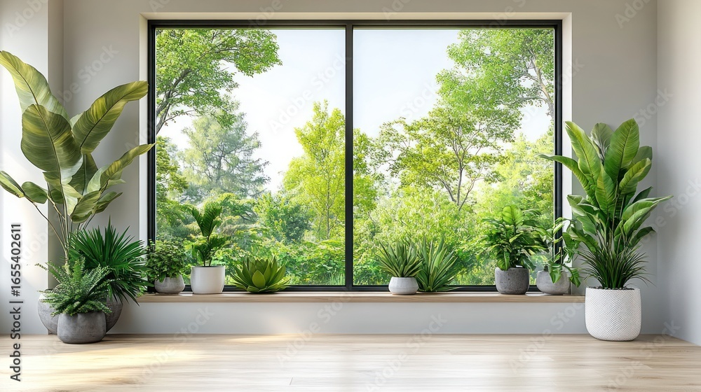 Fototapeta premium Modern room with plants & window view