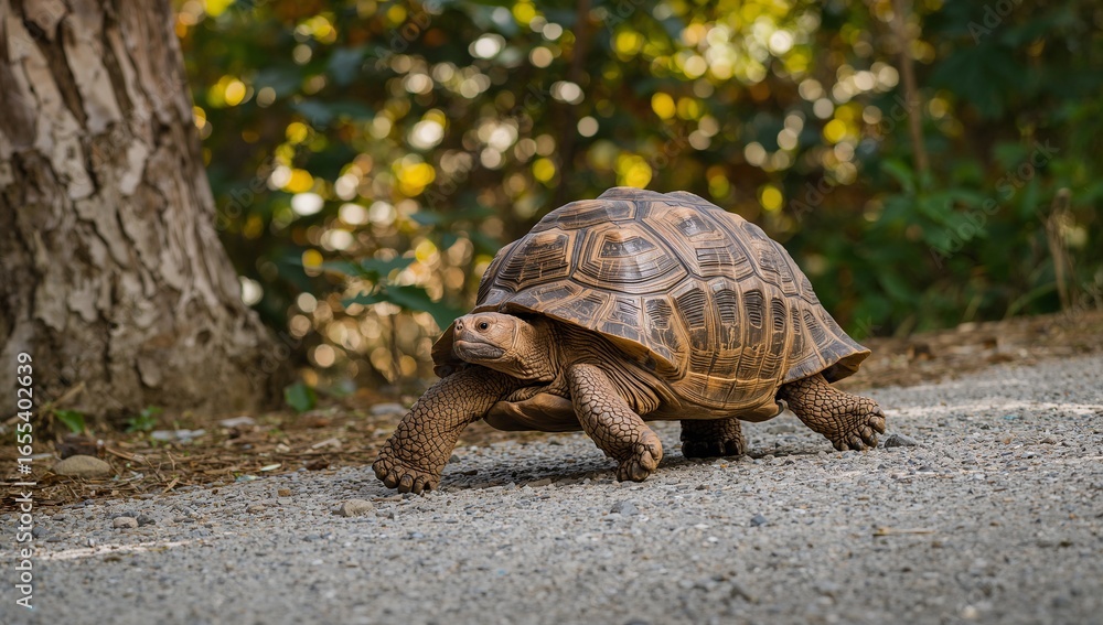 Fototapeta premium Weathered tortoise with textured shell in natural outdoor setting