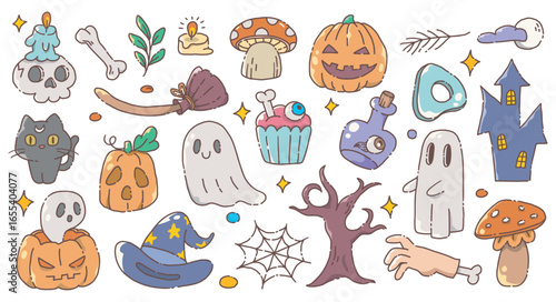 Halloween Doodle Clipart Set – Cute Spooky Illustrations for Stickers, Invitations, and Crafts