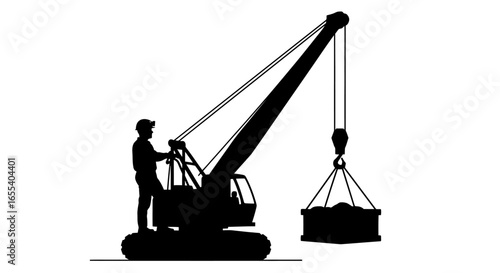 construction crane operator lifting heavy load powerful silhouette for industry safety and engineering projects