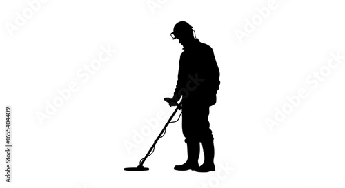 silhouette of a metal detectorist searching for hidden treasures perfect for history archaeology or adventure projects