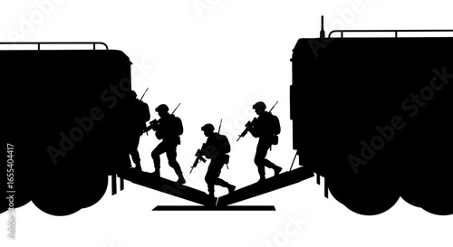 soldiers embarking on a critical mission illustrative silhouette of military personnel deploying from armored vehicles