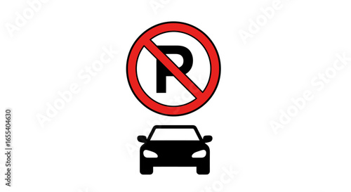 no parking zone car facing restriction sign illustrative icon for website app or signage design
