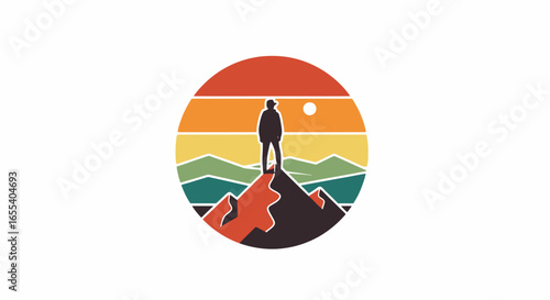 achieve peak performance a silhouette of a hiker contemplating success against a vibrant sunset mountain landscape ideal for motivational and travel branding