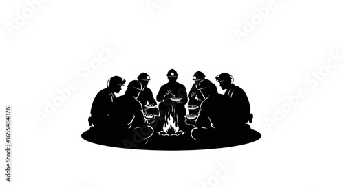 miners sharing a meal around a campfire illustrating teamwork camaraderie and postshift bonds in the mining industry