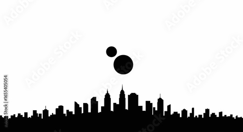 futuristic cityscape silhouette with double planets perfect for scifi tech and urban design projects