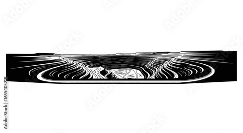 dramatic black and white illustration of a vast openpit mine perfect for mining geology or environmental reports websites and presentations