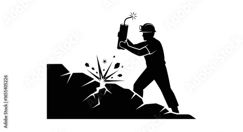 miner exploding dynamite powerful black and white icon for mining construction demolition and risk management