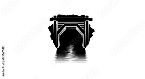 mysterious tunnel entrance black and white silhouette of a waterway culvert for website banners game design and architectural illustrations