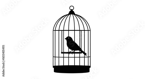 captive bird silhouette a striking black and white image for designs needing confinement freedom or hope themes