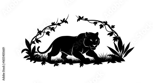 majestic black panther silhouette in lush jungle foliage perfect for wildlife logos tshirt designs and exotic nature branding