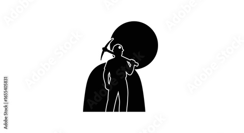 miner silhouette representing hard work resource extraction and the mining industry for websites logos and industrial designs