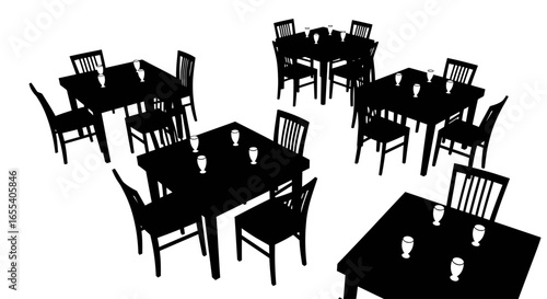 restaurant tables and chairs silhouette perfect for menu design website banners and interior design concepts simple clean and versatile