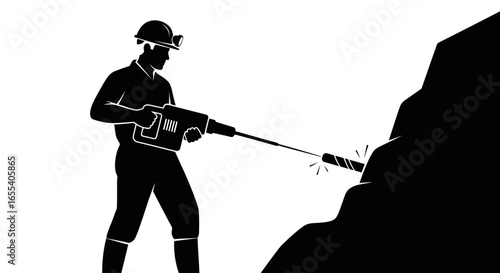 miner using jackhammer to extract resources illustrative silhouette for mining geology and industrial safety presentations