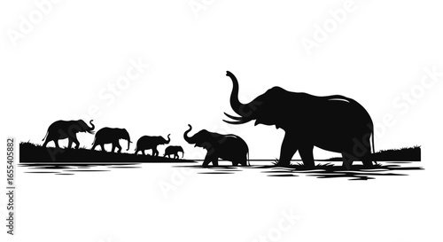 majestic elephant family silhouette perfect for wildlife conservation african safari and naturethemed designs