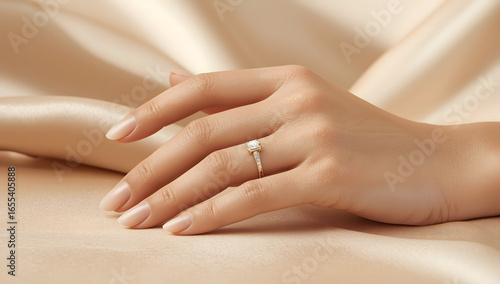 Wallpaper Mural A hand delicately displays a ring, set against a soft, textured background. Torontodigital.ca