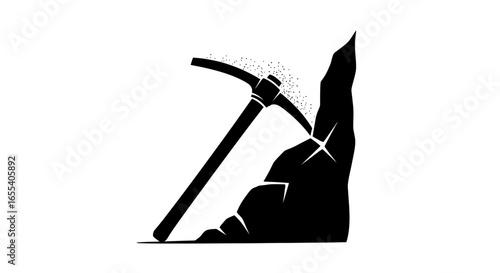 unearthing success pickaxe striking rock symbol of mining extraction and resource discovery