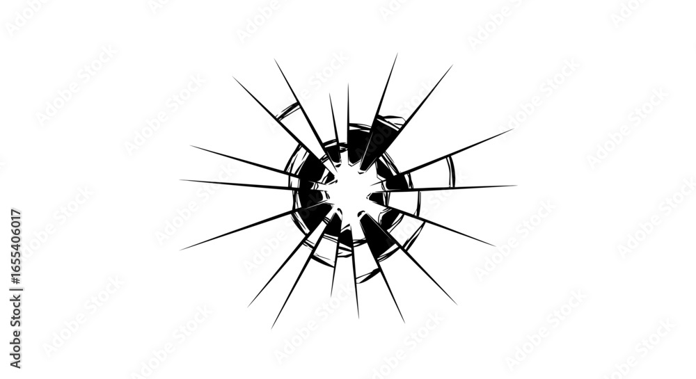 Obraz premium shattered glass hole dramatic black and white graphic for design projects comics and website decoration