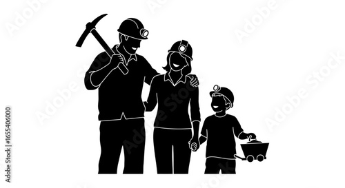 happy mining family illustrating teamwork heritage and the future of mining industries