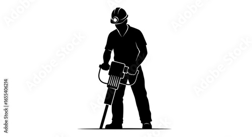 construction worker using jackhammer powerful silhouette image for industrial mining and infrastructure projects