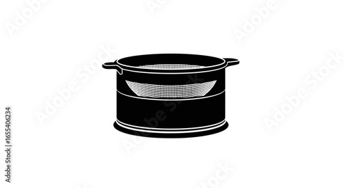 efficient food straining black and white illustration of a sturdy finemesh strainer for kitchen and culinary use