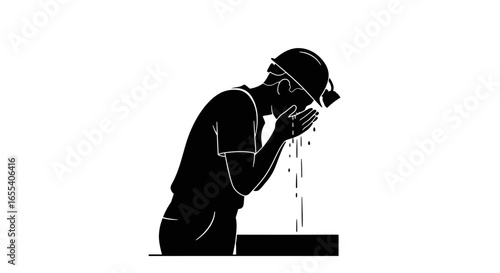 construction worker washing face safety first silhouette illustration for hygiene health and workplace safety campaigns