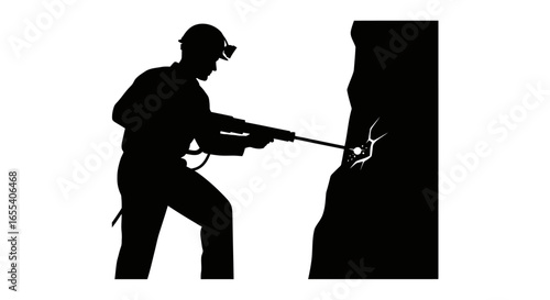 miner using jackhammer powerful silhouette image for mining industry and hard work concepts