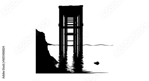 solitary pier silhouette dramatic black and white coastal image for design projects websites and branding