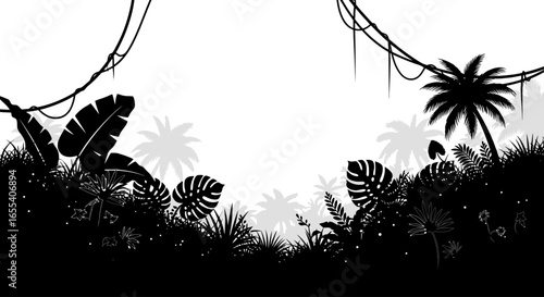 lush tropical jungle silhouette perfect for exotic travel brochures adventure book covers and vibrant website banners